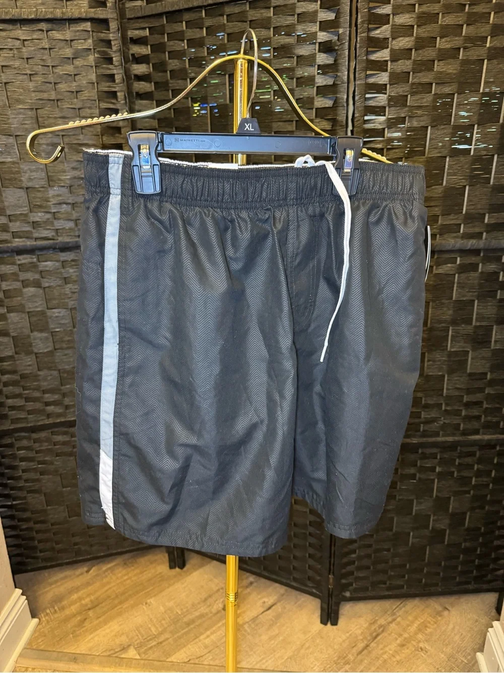 Men's Nike Black Swim Shorts with White Side Stripe